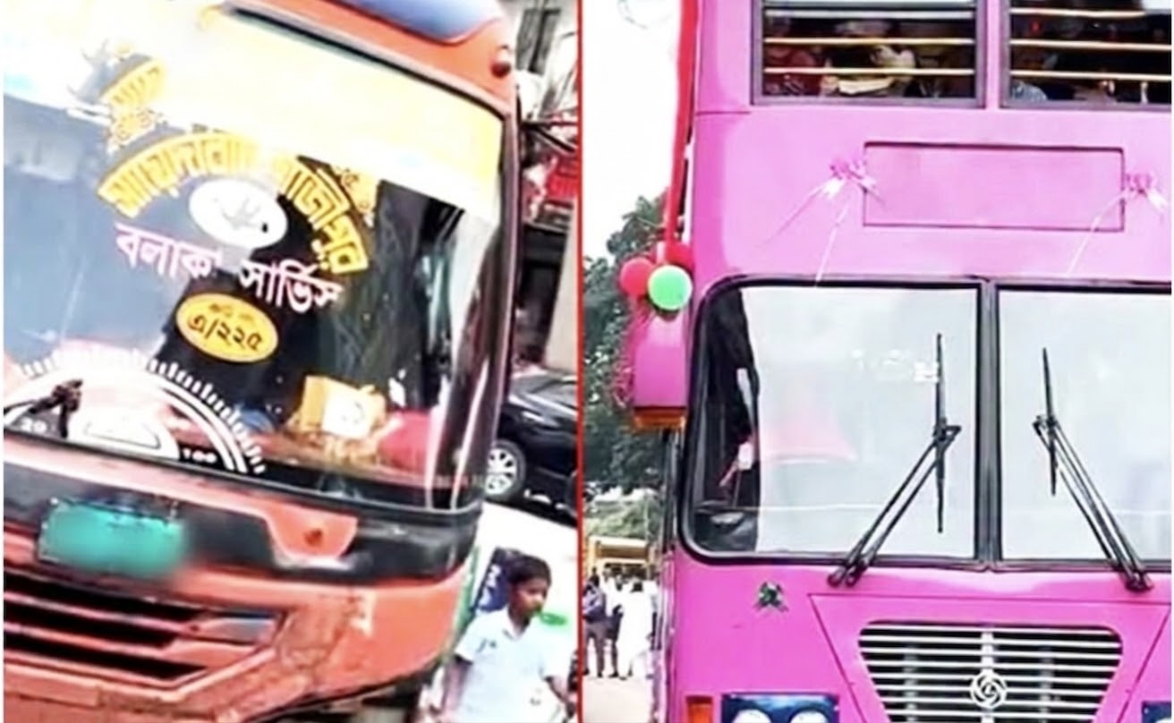 উদ্বোধনের প্রথম দিনেই পিঙ্ক বাস কে ধাক্কা দিলো বলাকা বাস : গুনলো জরিমানা
